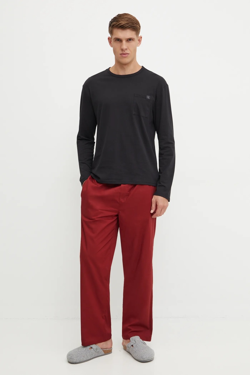 

Памучна пижама Calvin Klein Underwear в черно с изчистен дизайн 000NM2850E, Черен