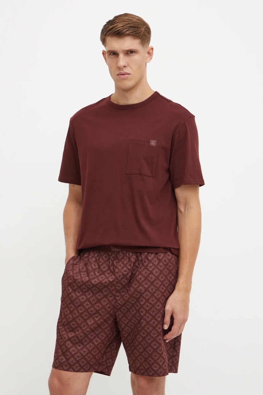 

Памучна пижама Calvin Klein Underwear в кафяво с десен 000NM2852E, Кафяв