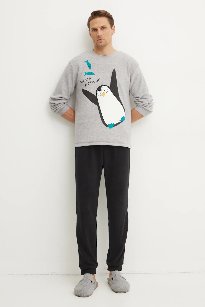 United Colors of Benetton pijama bărbați, culoarea gri, cu imprimeu, 3JA44P02S