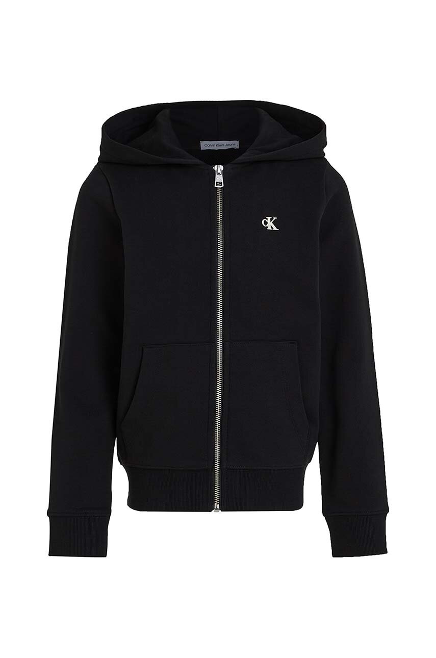Детская хлопковая кофта Calvin Klein Jeans цвет чёрный с капюшоном с принтом IB0IB02131 Детская хлопковая кофта Calvin Klein Jeans цвет чёрный с капюшоном с принтом IB0IB02131