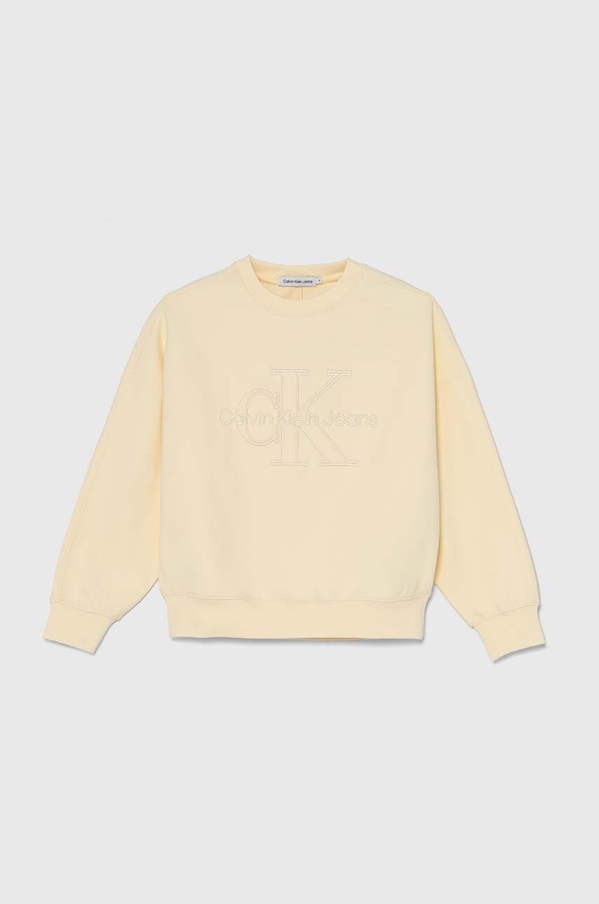 Levně Dětská mikina Calvin Klein Jeans žlutá barva, s aplikací, IB0IB02281
