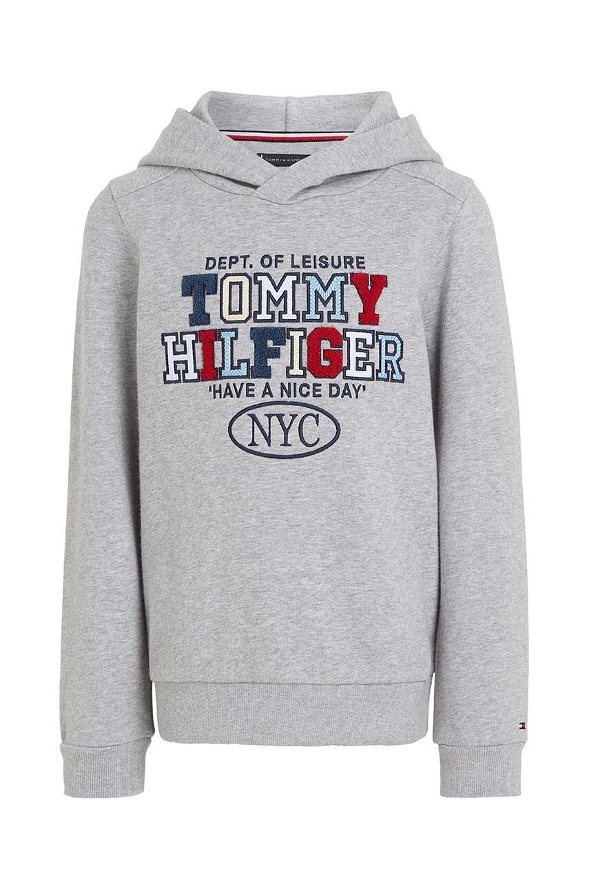 Детская кофта Tommy Hilfiger цвет серый с капюшоном с аппликацией KB0KB09050