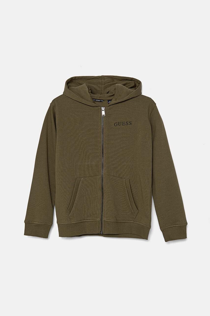 Levně Dětská bavlněná mikina Guess zelená barva, s kapucí, s potiskem, L4RQ22 KAUG0