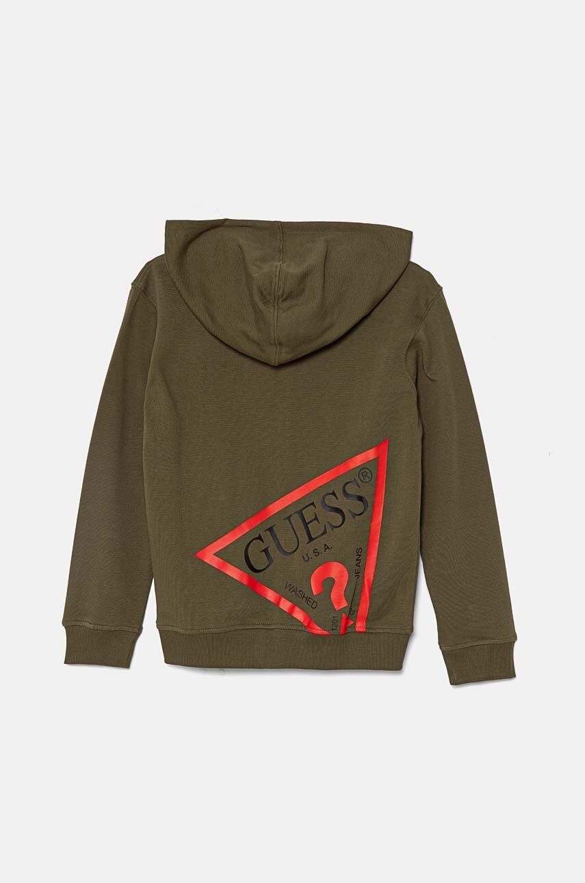 Дитяча бавовняна кофта Guess колір зелений з капюшоном з принтом L4RQ22 KAUG0