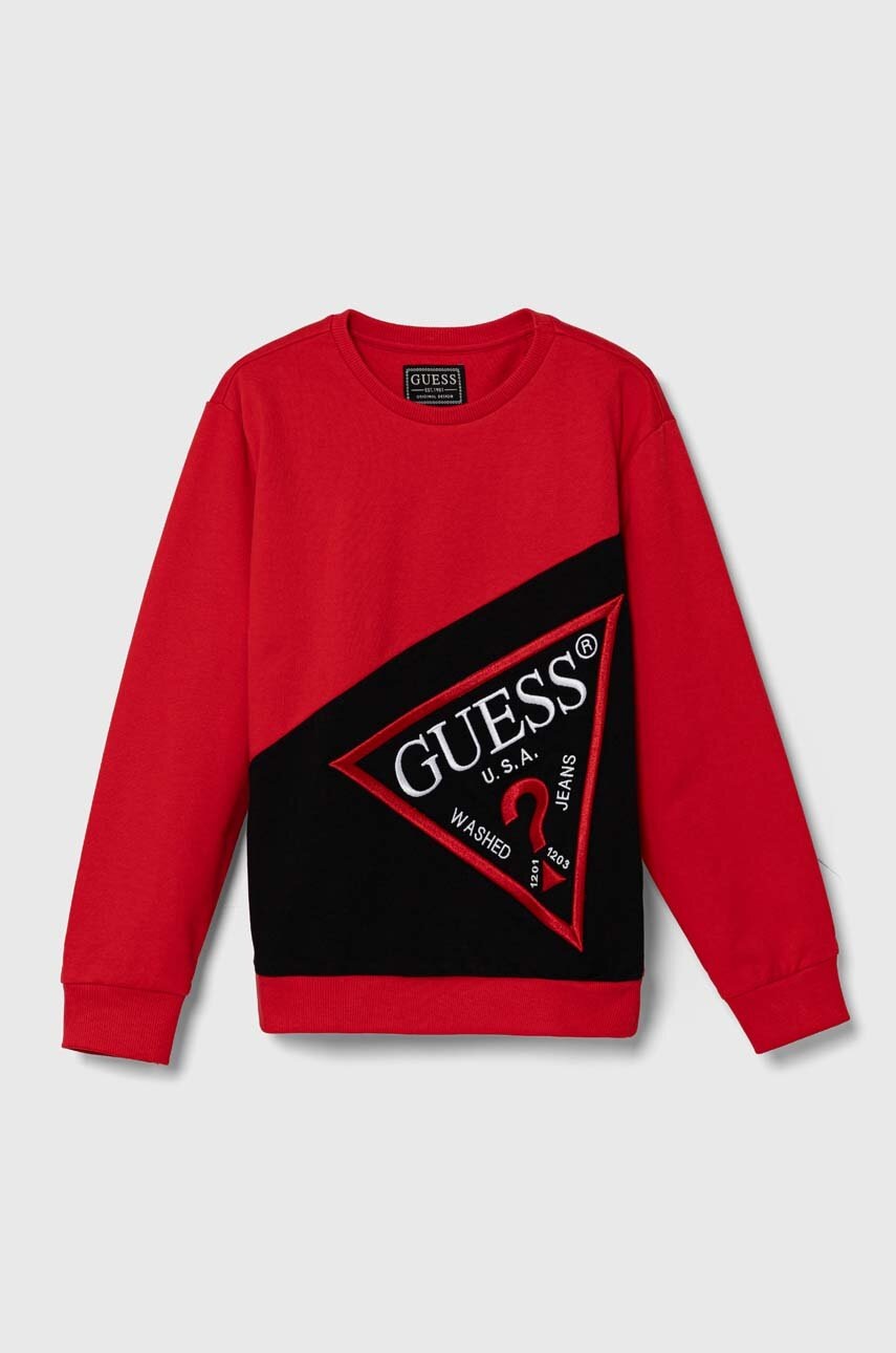 

Детски памучен суичър Guess в червено с апликация L4YQ04 KA6R4, Червен