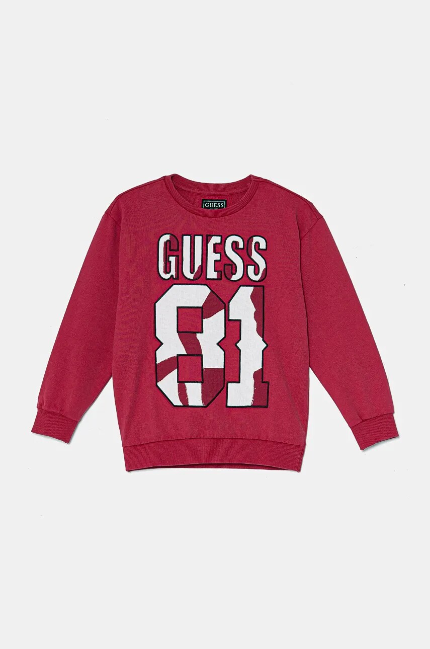 Levně Dětská bavlněná mikina Guess růžová barva, s aplikací, L4YQ08 KA6R4