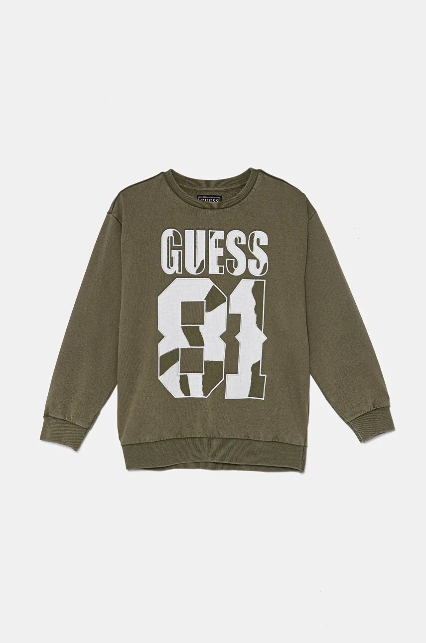 Levně Dětská bavlněná mikina Guess zelená barva, s aplikací, L4YQ08 KA6R4