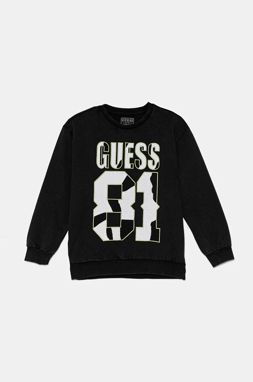 Levně Dětská bavlněná mikina Guess černá barva, s aplikací, L4YQ08 KA6R4