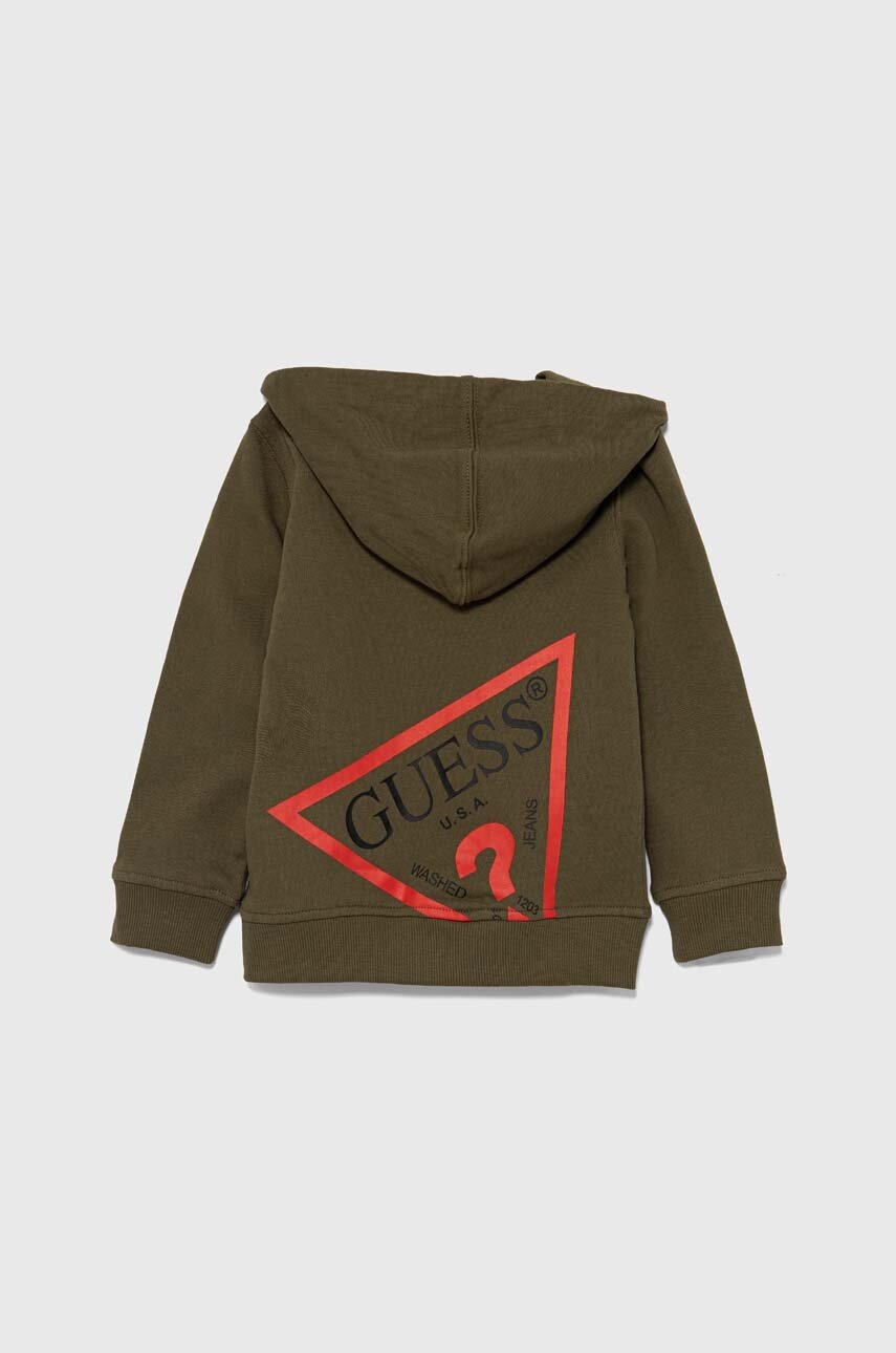 Дитяча бавовняна кофта Guess колір зелений з капюшоном з принтом N3YQ07 KAUG0