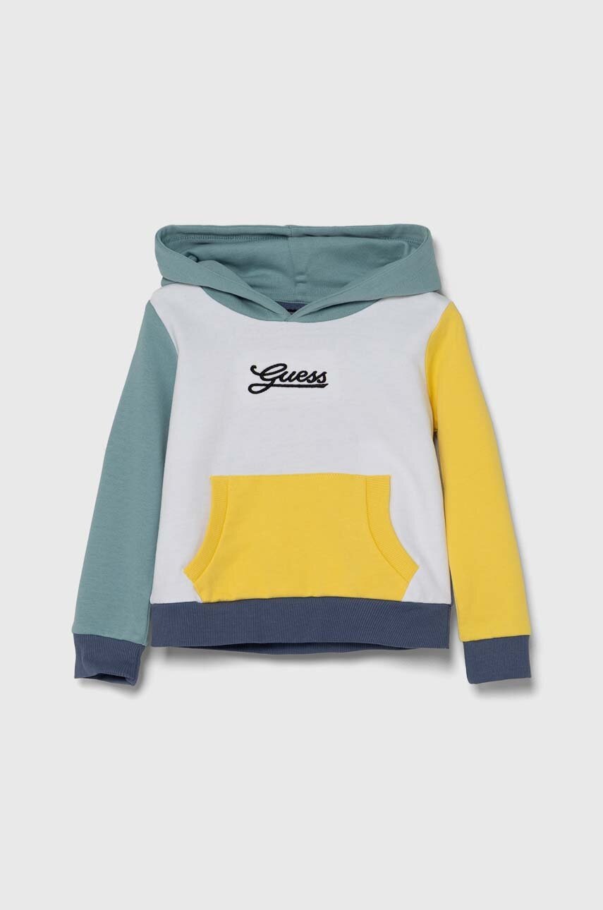

Детски памучен суичър Guess в бяло с качулка с десен N4YQ10 KA6R3, Бял
