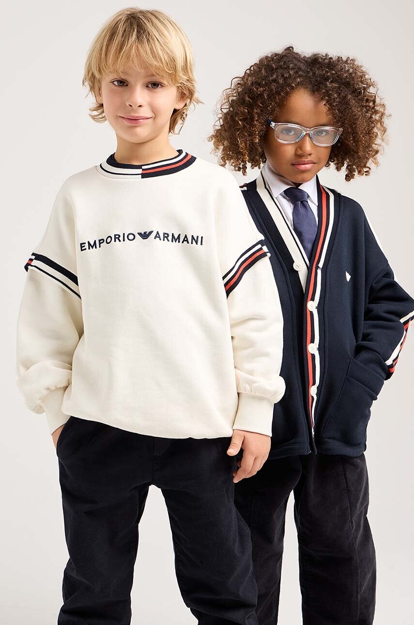 Emporio Armani hanorac de bumbac pentru copii culoarea bej, cu imprimeu, 6D4BJL 1JWPZ