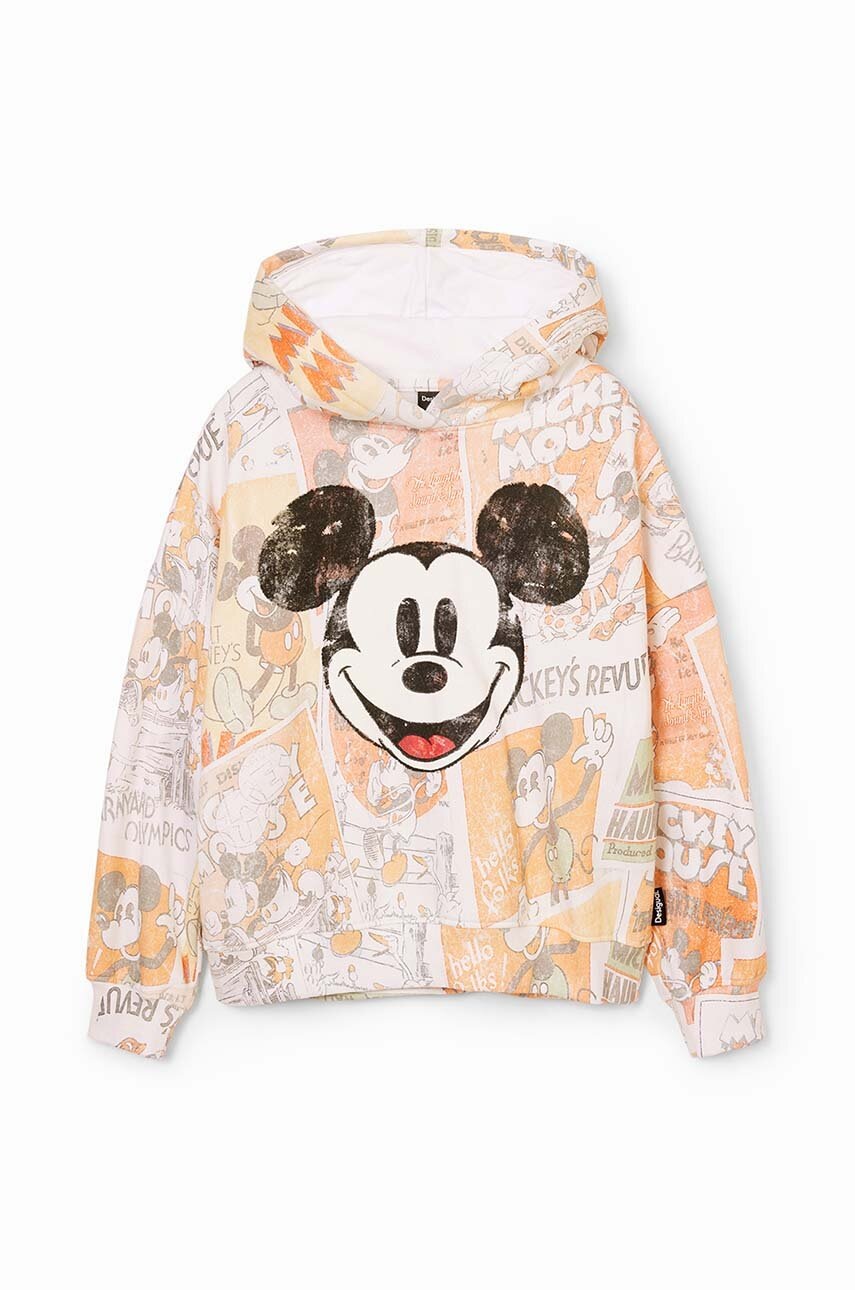 Дитяча бавовняна кофта Desigual MICKEY MOUSE колір помаранчевий з капюшоном візерунок 24WBSK10