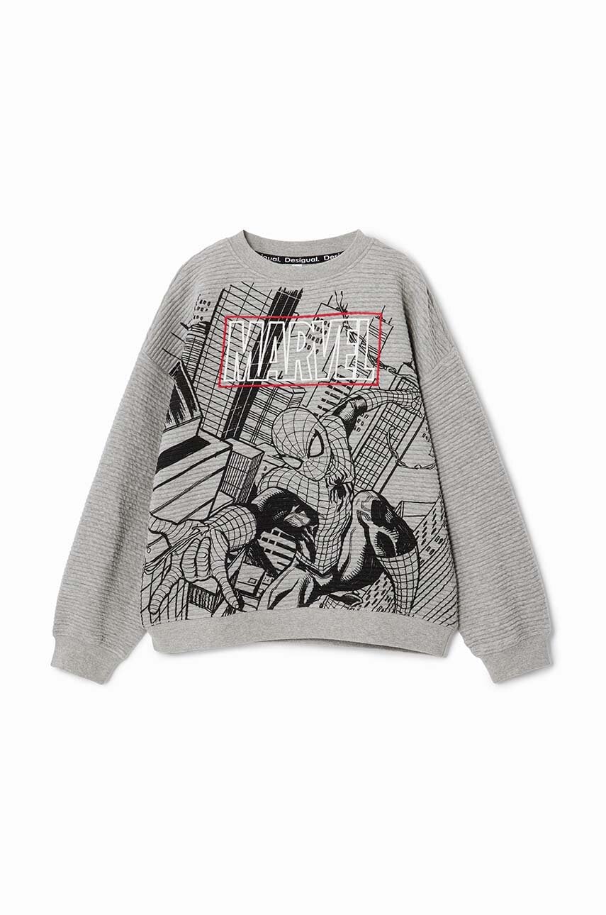 Desigual bluza copii SPIDERMAN culoarea gri, cu imprimeu, 24WBSK09
