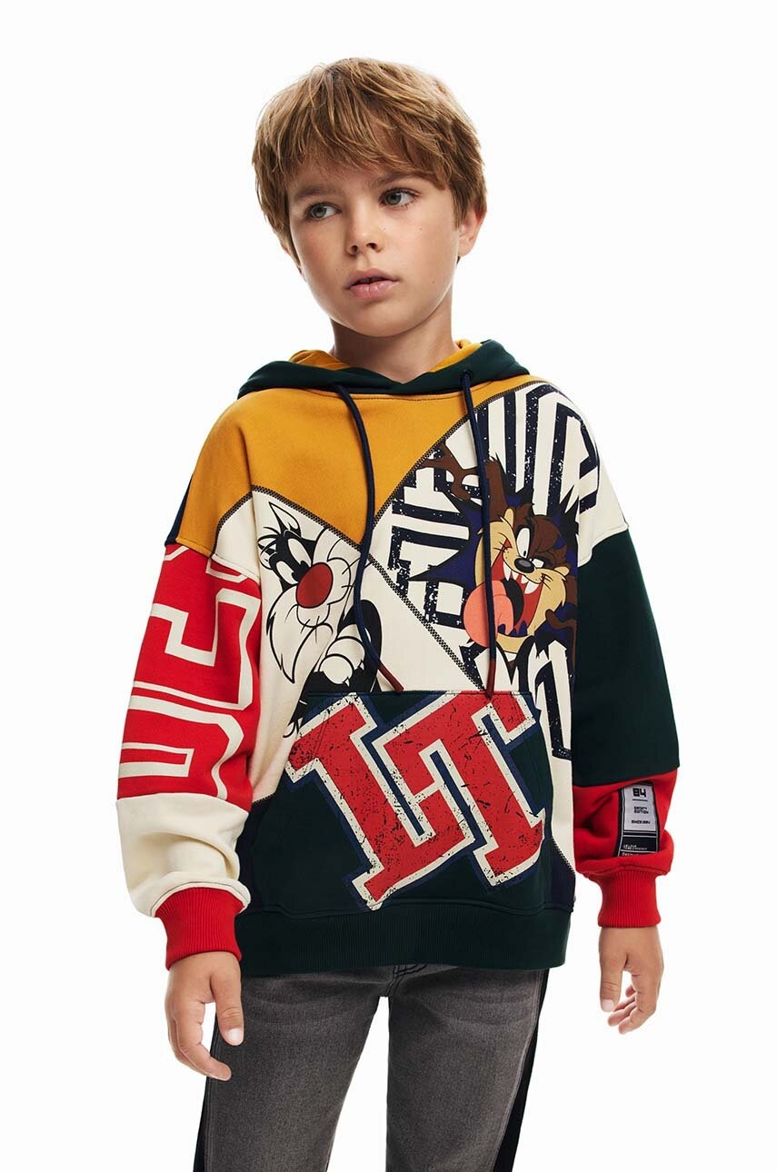 Desigual hanorac de bumbac pentru copii LOONEY TUNES culoarea galben, cu glugă, modelator, 24WBSK07