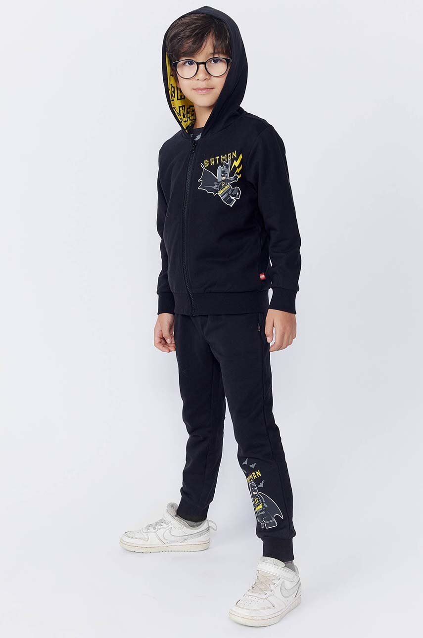 Lego hanorac de bumbac pentru copii LWSCOUT 605 culoarea negru, cu glugă, cu imprimeu, 12011330