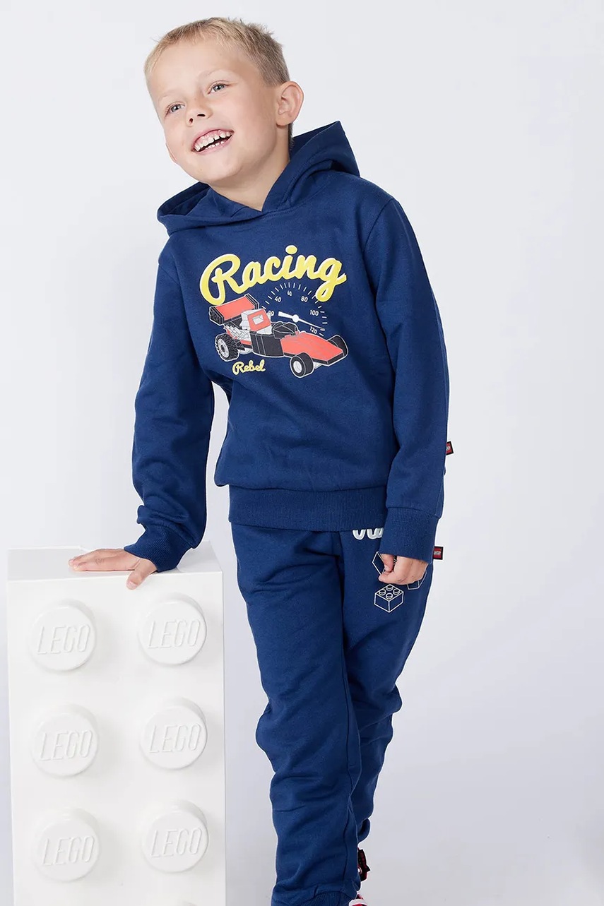 Lego hanorac de bumbac pentru copii LWSCOUT 708 culoarea bleumarin, cu glugă, cu imprimeu, 12011355