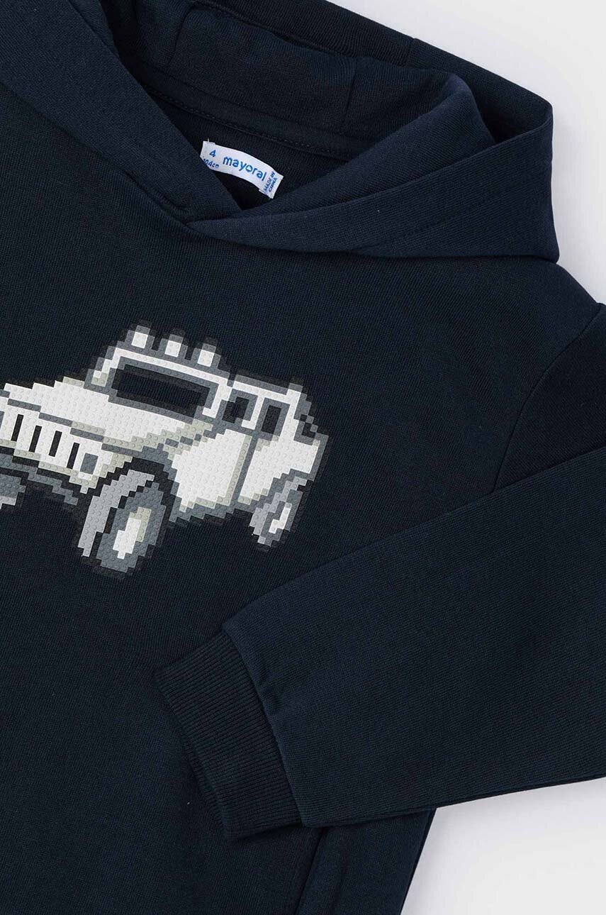 Дитяча кофта Mayoral колір синій з капюшоном з принтом 4451