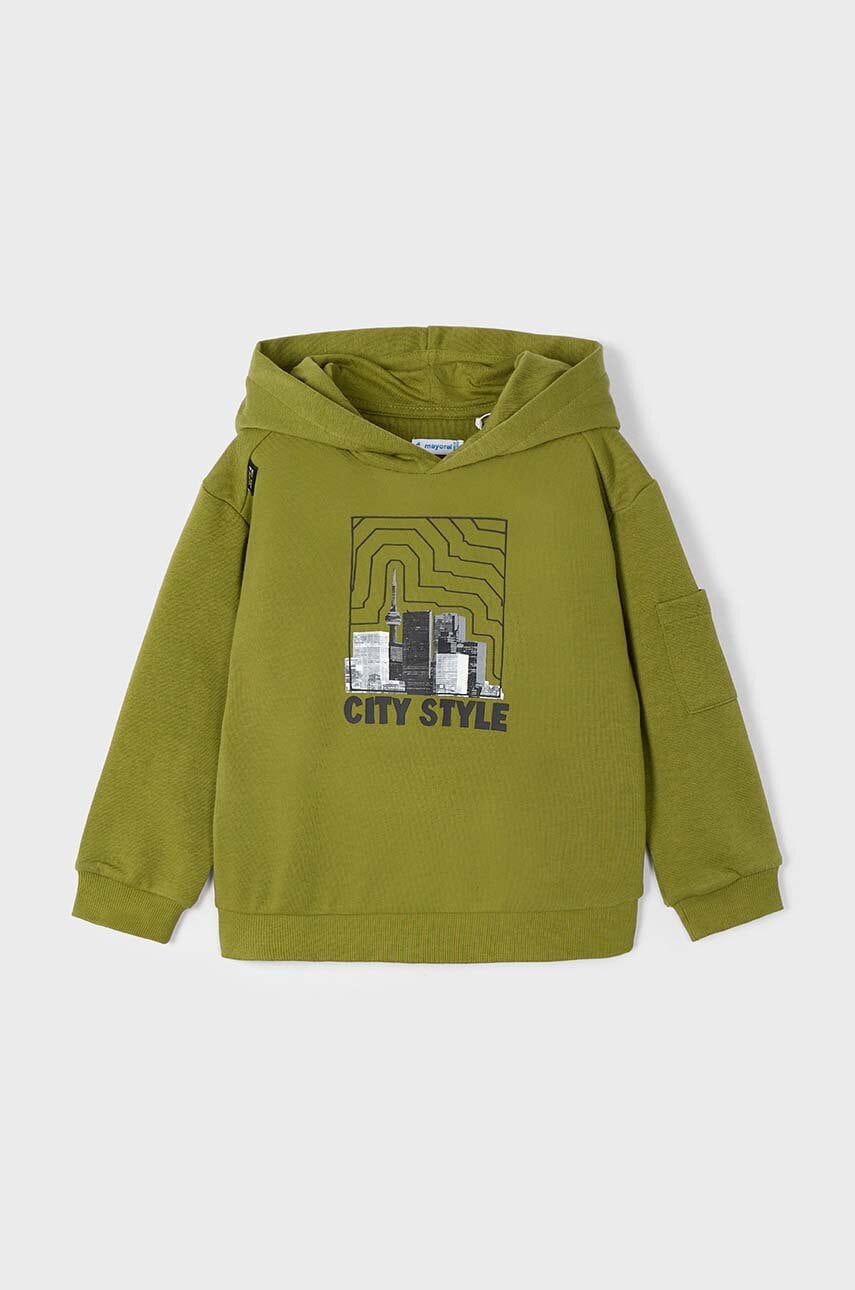 Mayoral bluza copii culoarea verde, cu glugă, cu imprimeu, 4453 Mayoral bluza copii culoarea verde, cu glugă, cu imprimeu, 4453
