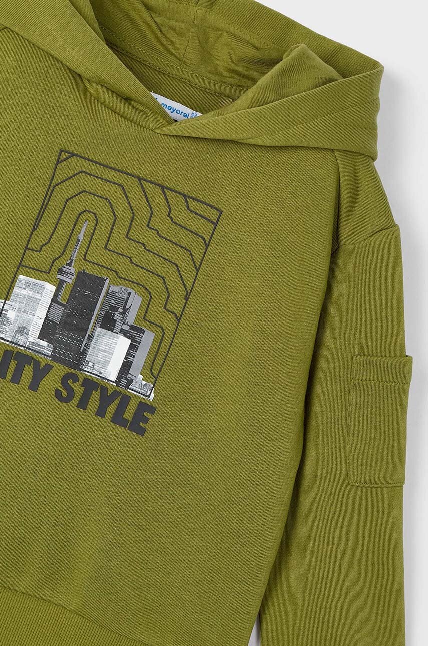 Дитяча кофта Mayoral колір зелений з капюшоном з принтом 4453