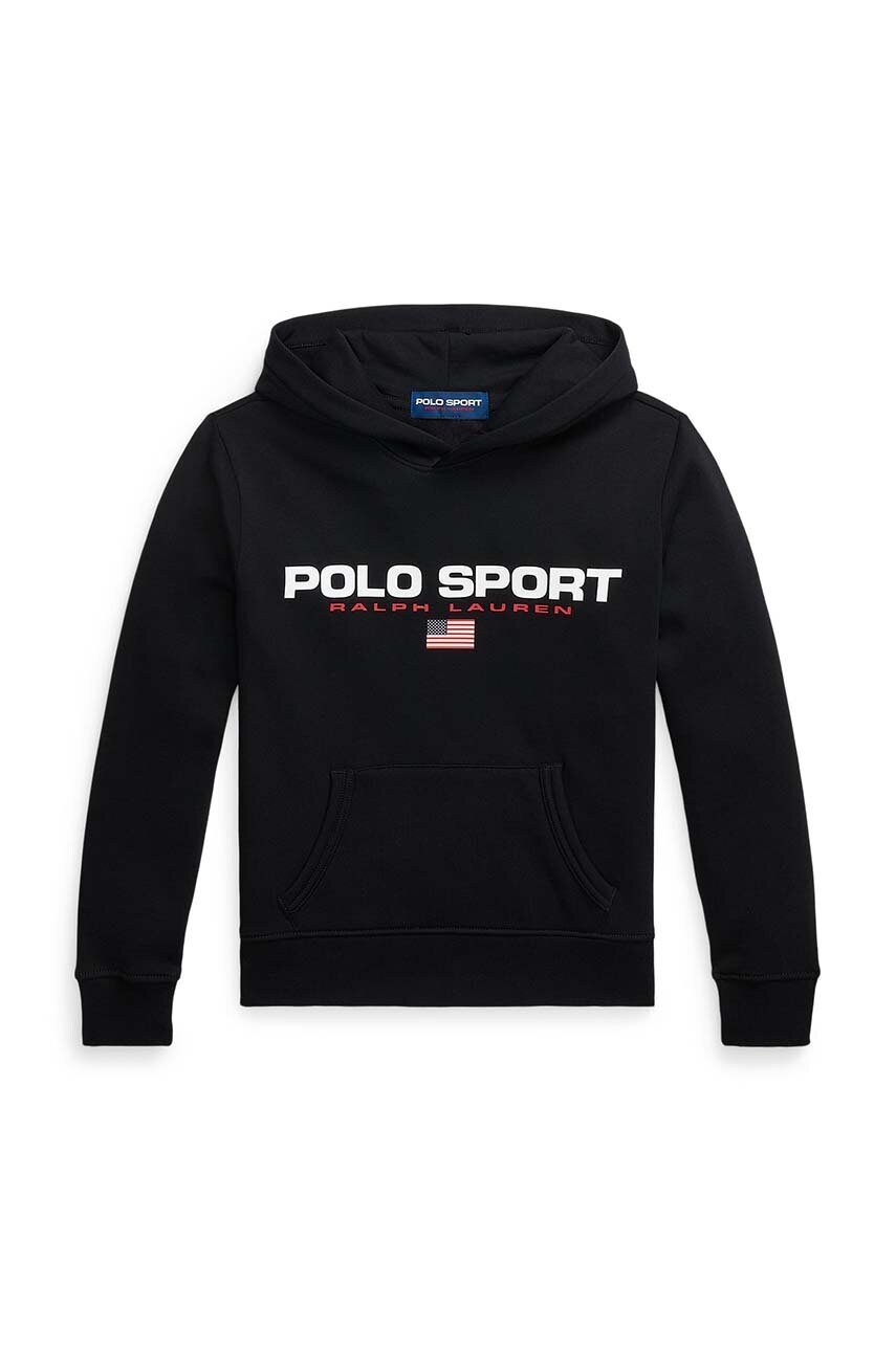 Levně Dětská mikina Polo Ralph Lauren černá barva, s kapucí, s potiskem, 323962111002