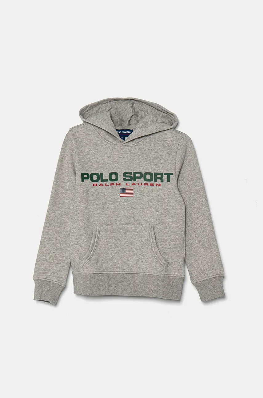Levně Dětská mikina Polo Ralph Lauren šedá barva, s kapucí, s potiskem, 323962111004