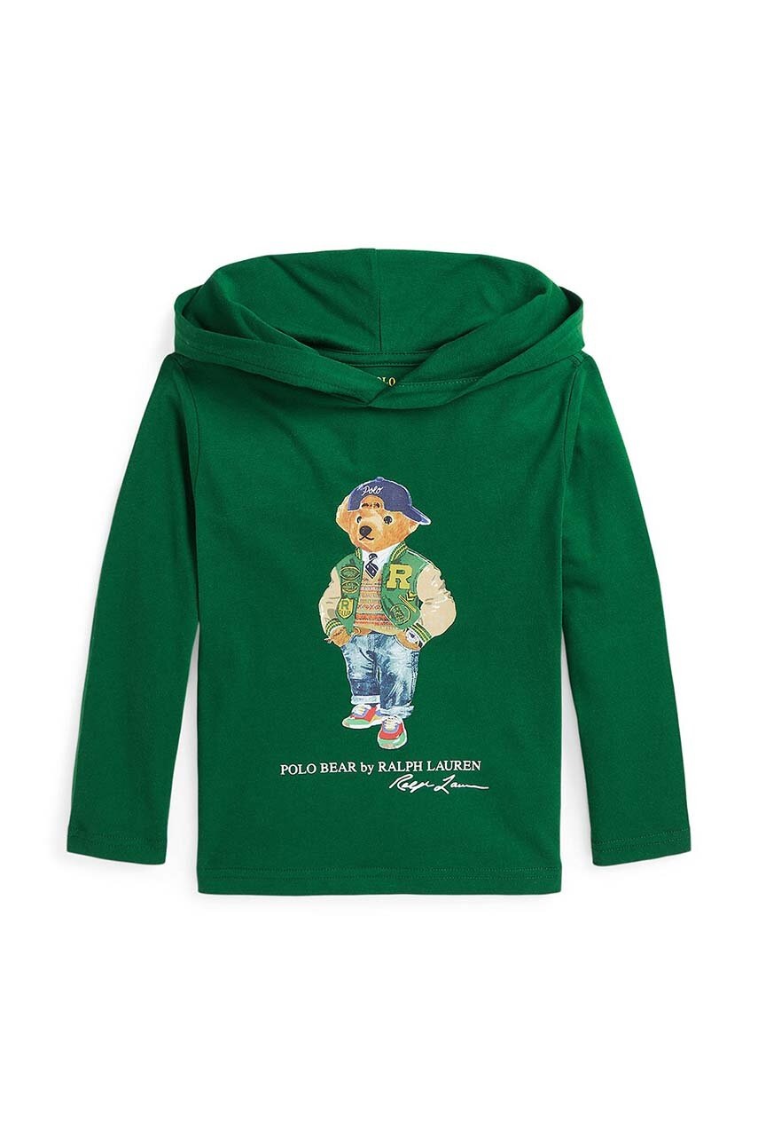 

Детски памучен суичър Polo Ralph Lauren в зелено с качулка с принт 322952591001, Зелен