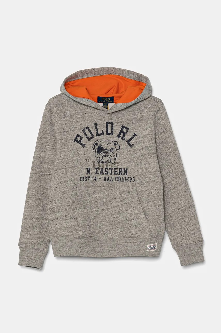 Дитяча кофта Polo Ralph Lauren колір сірий з капюшоном з принтом 323952520001