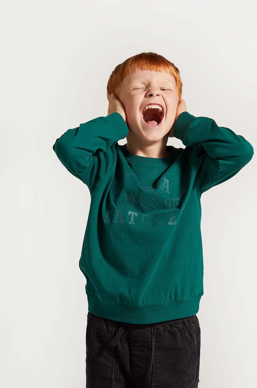 Coccodrillo hanorac de bumbac pentru copii culoarea verde, cu imprimeu, ACADEMY BOY KIDS