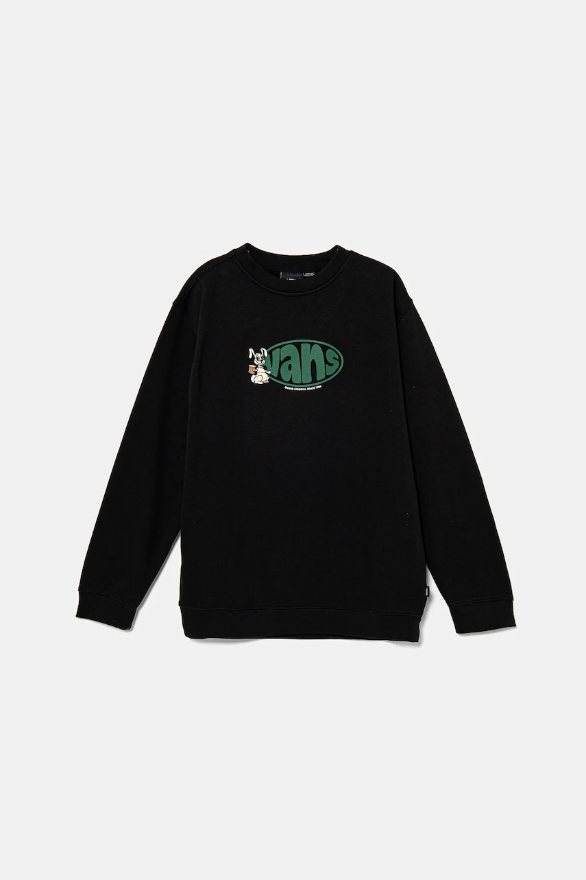 Vans bluza copii Hopper Loose Crew culoarea negru, cu imprimeu, VN000JC1BLK1 Vans bluza copii Hopper Loose Crew culoarea negru, cu imprimeu, VN000JC1BLK1