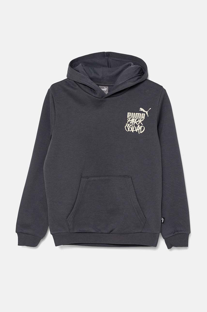 Puma bluza copii ESS+ MID 90s Hoodie culoarea gri, cu glugă, cu imprimeu, 681877