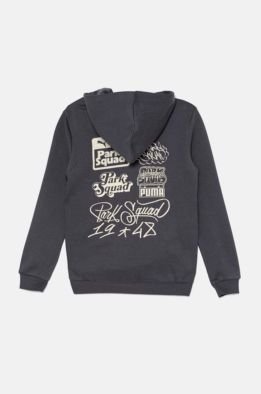 Детская кофта Puma ESS+ MID 90s Hoodie цвет серый с капюшоном с принтом 681877