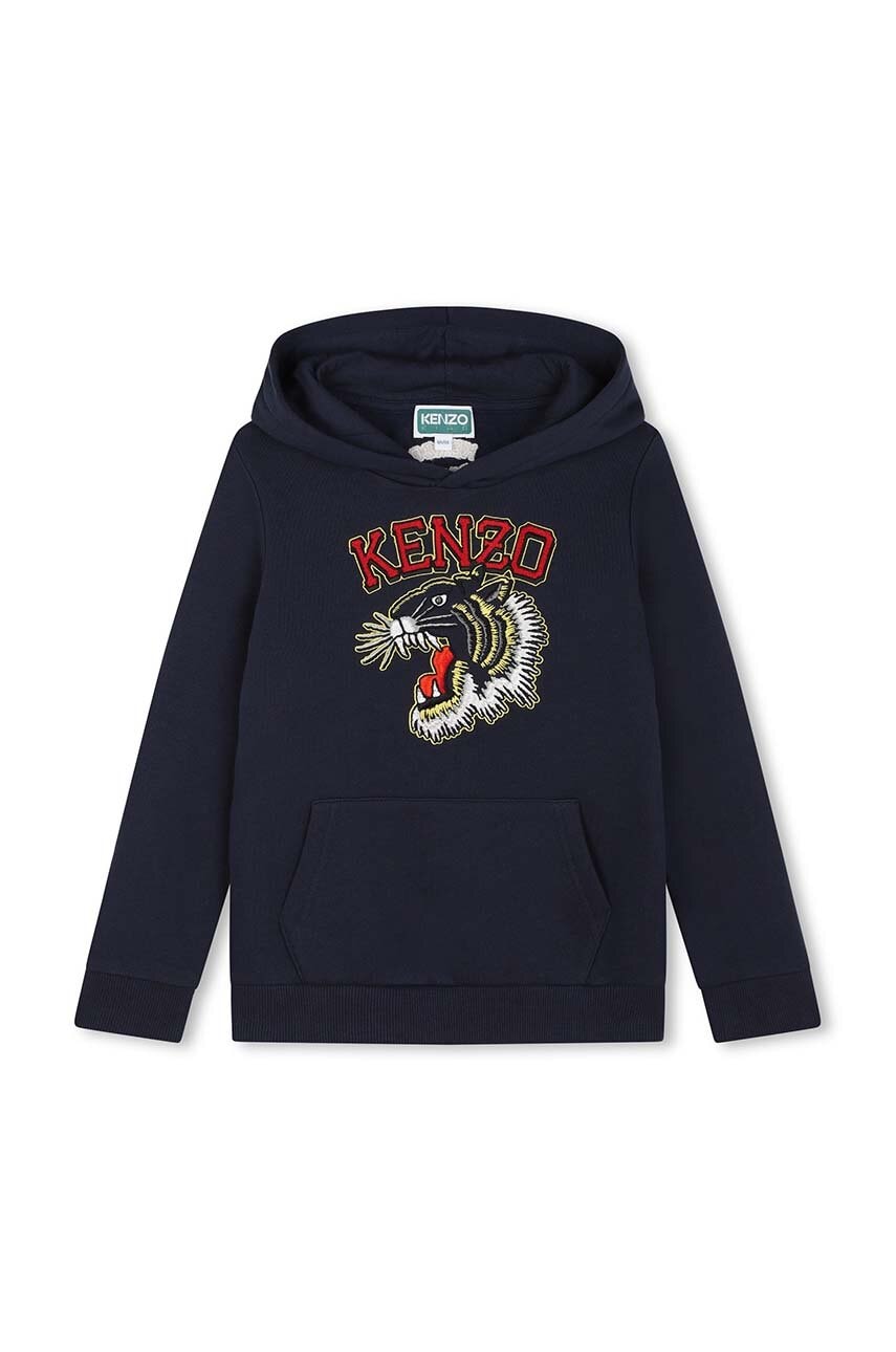 Kenzo Kids hanorac de bumbac pentru copii culoarea albastru marin, cu glugă, cu imprimeu, K60767 Kenzo Kids hanorac de bumbac pentru copii culoarea albastru marin, cu glugă, cu imprimeu, K60767