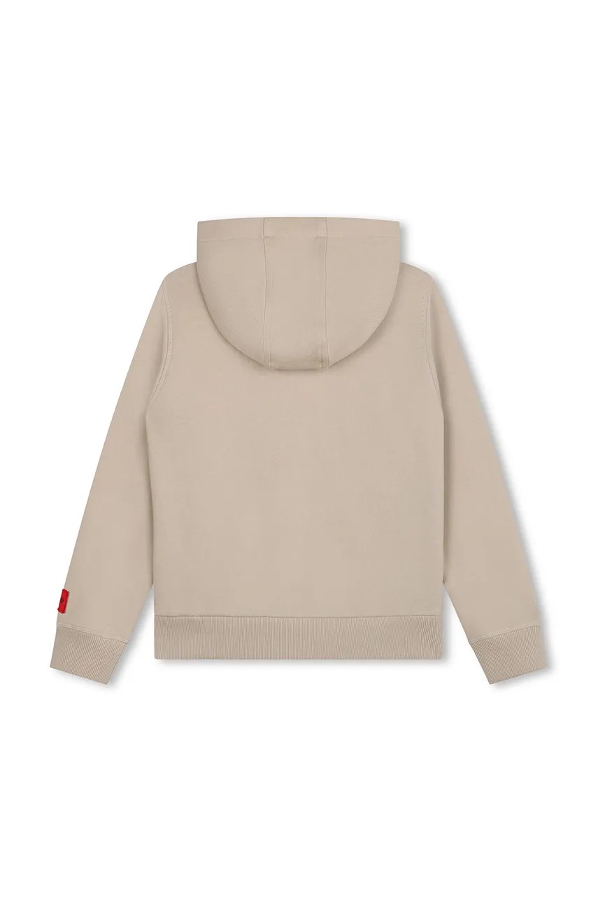 Дитяча кофта HUGO колір бежевий з капюшоном з принтом G00161 Дитяча кофта HUGO колір бежевий з капюшоном з принтом G00161