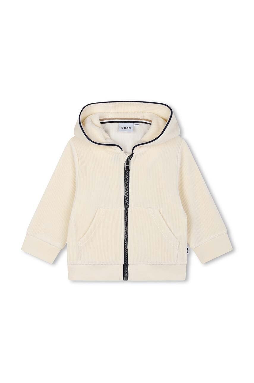 BOSS bluza bebe culoarea bej, cu glugă, neted, J51247
