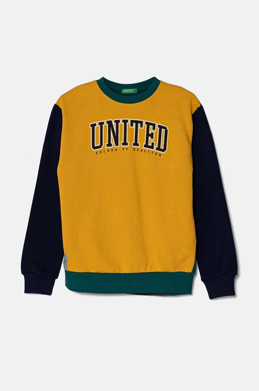 United Colors of Benetton hanorac de bumbac pentru copii culoarea galben, cu imprimeu, 3J68C10JM
