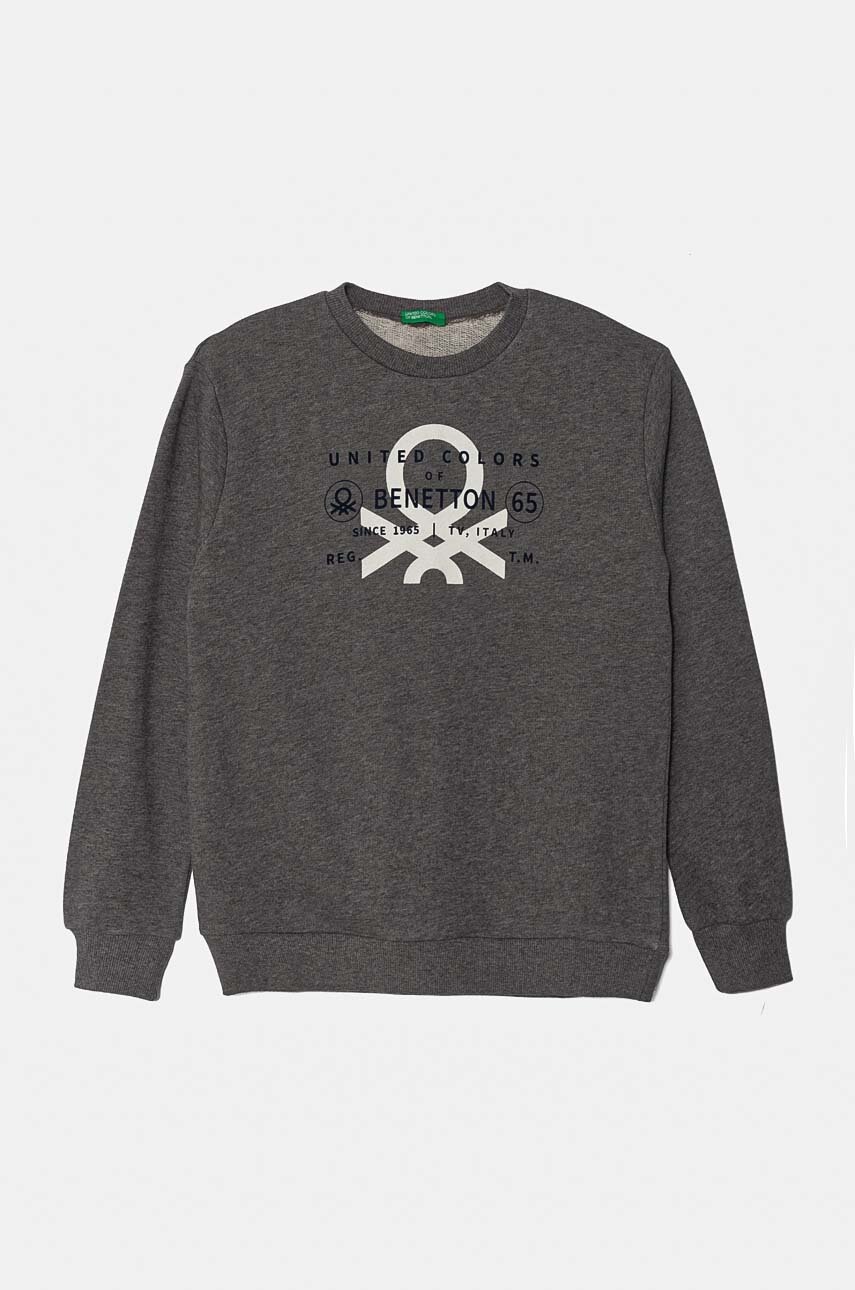 

Детски памучен суичър United Colors of Benetton в сиво с принт 3J68C10JM, Сив