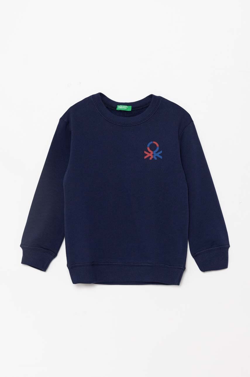 United Colors of Benetton hanorac de bumbac pentru copii culoarea albastru marin, cu imprimeu, 3J70G10F0