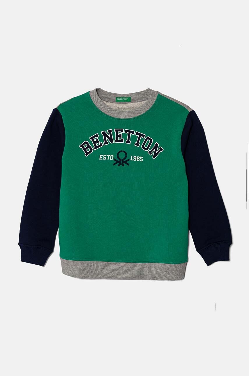 United Colors of Benetton hanorac de bumbac pentru copii culoarea verde, cu imprimeu, 3J70G10F0