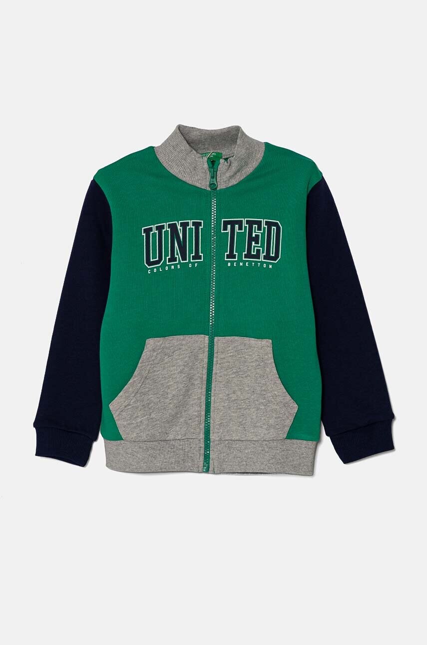 United Colors of Benetton hanorac de bumbac pentru copii culoarea verde, modelator, 3J70G5033