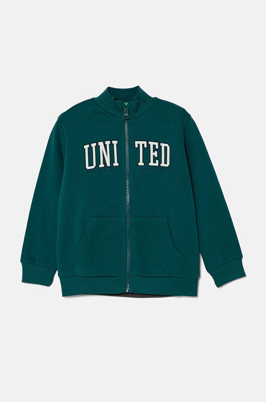 United Colors of Benetton hanorac de bumbac pentru copii culoarea verde, modelator, 3J70G5033