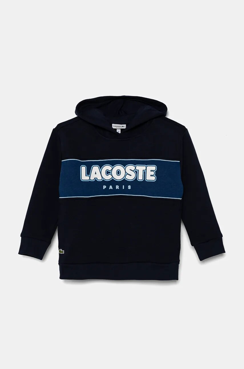Lacoste bluza copii culoarea albastru marin, cu gluga, modelator, SJ2445