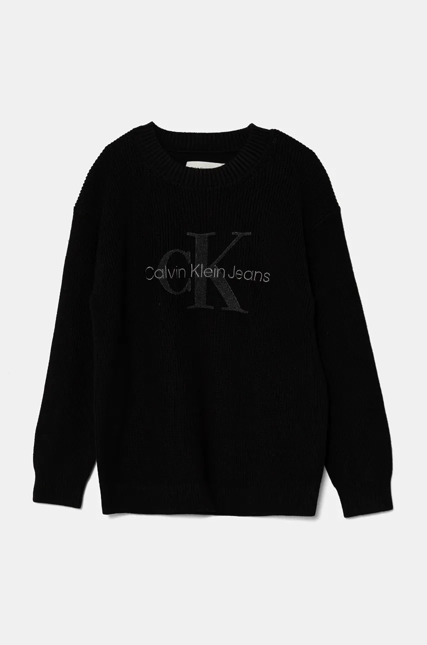 Детский хлопковый свитер Calvin Klein Jeans цвет чёрный IB0IB02219