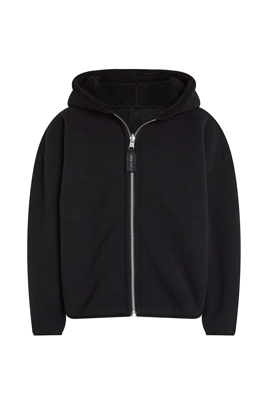 Дитяча кофта Calvin Klein Jeans колір чорний з капюшоном однотонна IB0IB02211