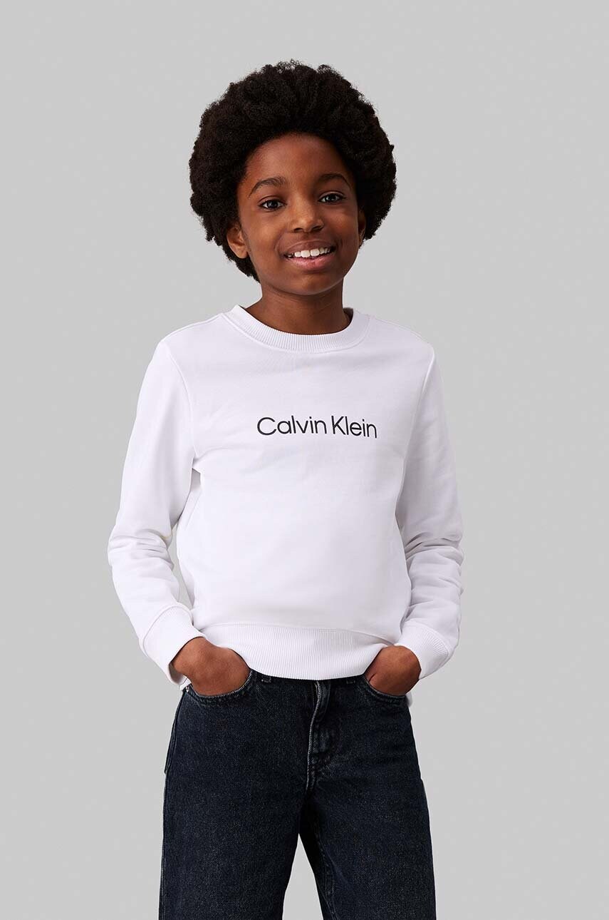 

Детски памучен суичър Calvin Klein Jeans в бяло с принт IU0IU00680, Бял