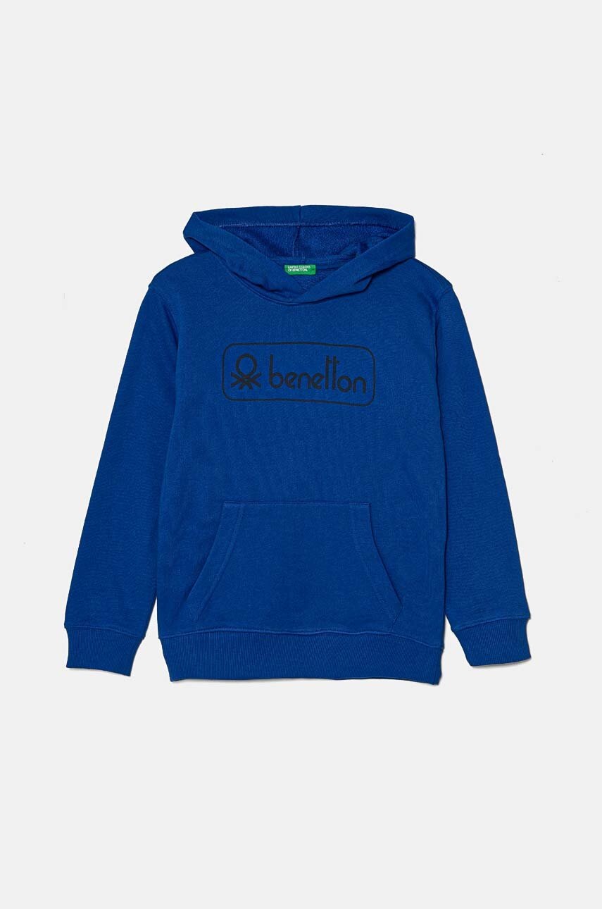 

Детски памучен суичър United Colors of Benetton в синьо с качулка с десен 3J68C203N, Син