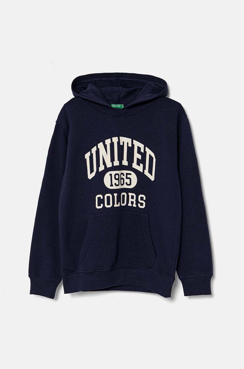 United Colors of Benetton hanorac de bumbac pentru copii culoarea albastru marin, cu glugă, modelator, 3J68C203N