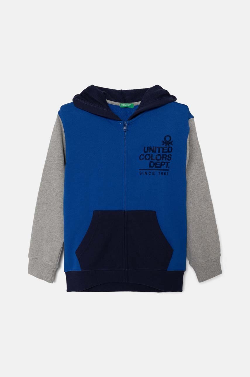 

Детски памучен суичър United Colors of Benetton в тъмносиньо с качулка с десен 3J68C503X, Тъмносин