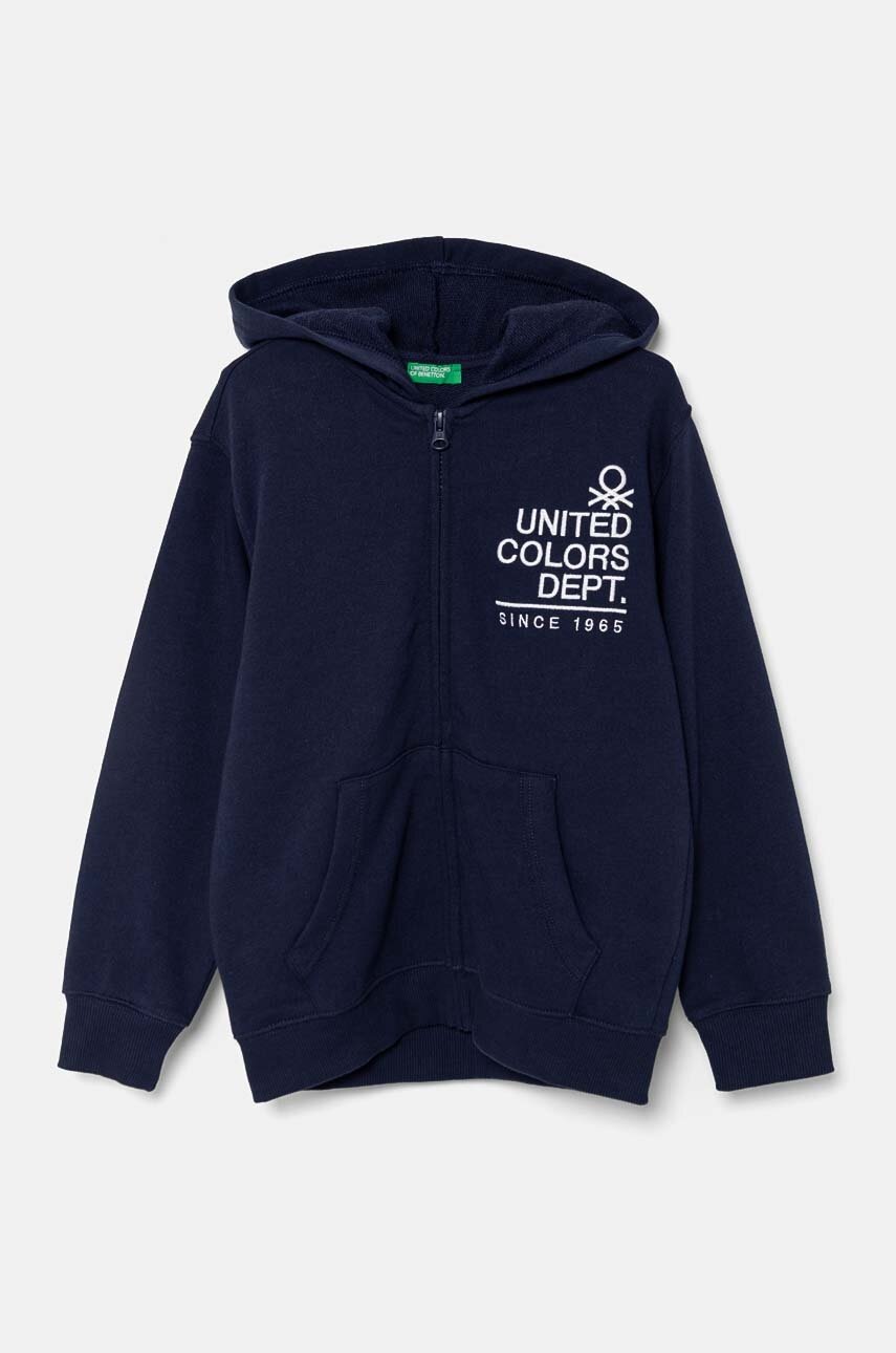 

Детски памучен суичър United Colors of Benetton в тъмносиньо с качулка с десен 3J68C503X, Тъмносин