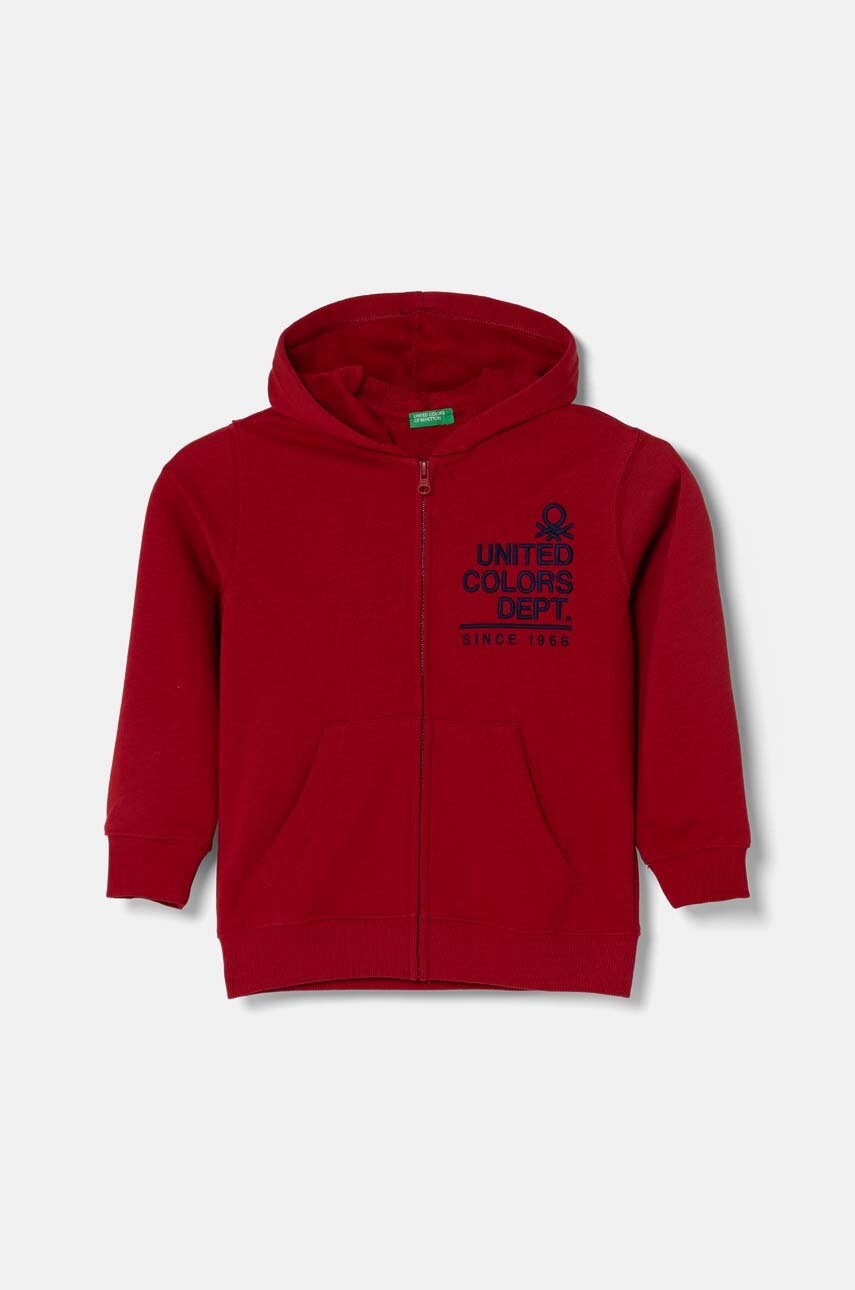 

Детски памучен суичър United Colors of Benetton в бордо с качулка с десен 3J68C503X