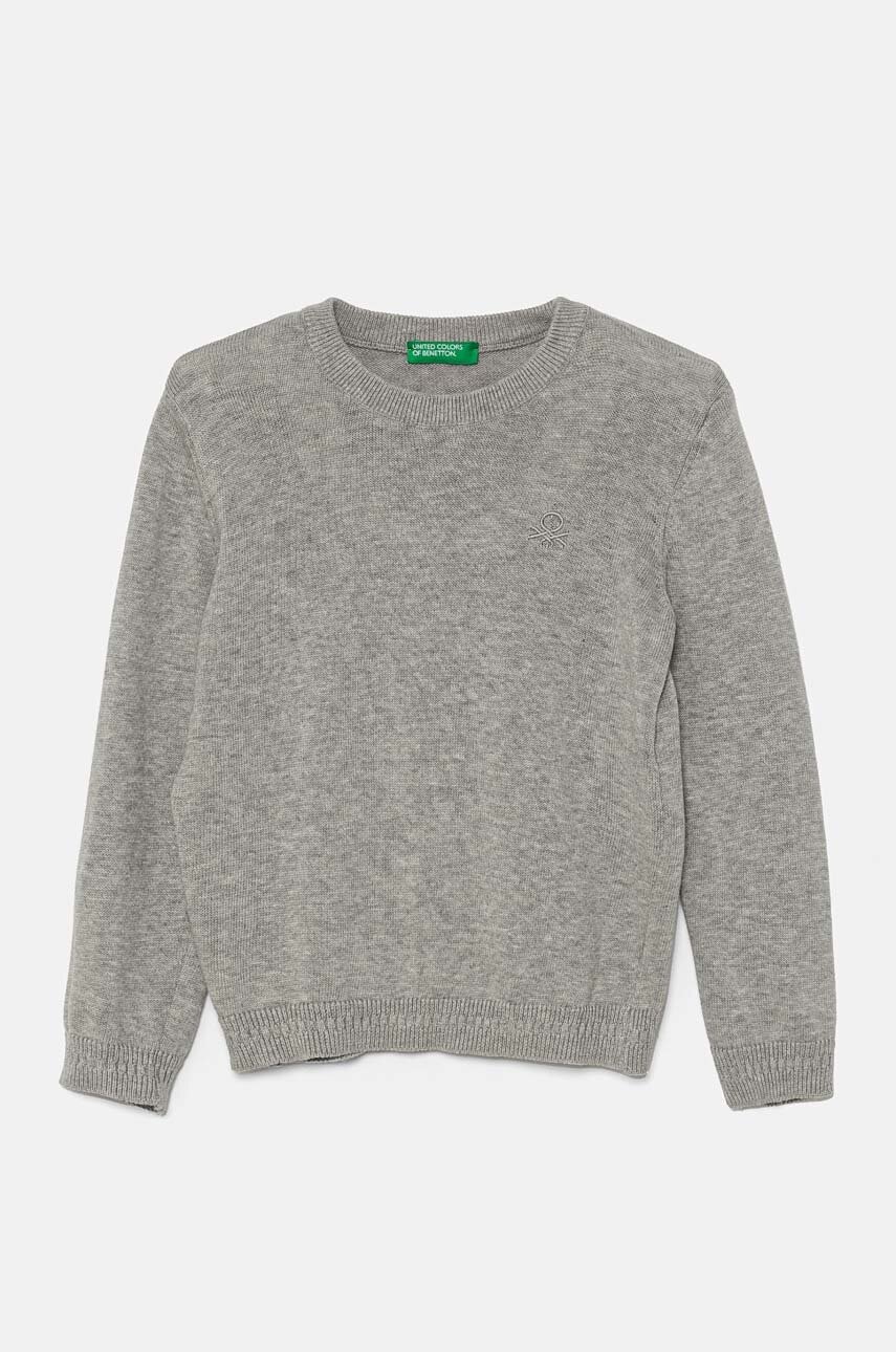 United Colors of Benetton pulover de bumbac pentru copii culoarea gri, light, 1294G100P United Colors of Benetton pulover de bumbac pentru copii culoarea gri, light, 1294G100P